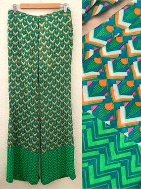Anthro Champagne & Strawberries Green Print Maxi Pant